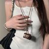 Mini Leather Coin Purse Pendant Necklace for Women Vintage Adjustable Leather Rope Sweater Chain Necklace Jewelry Gifts
