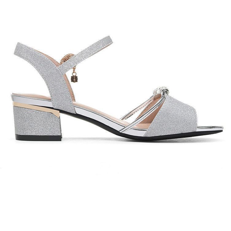 Women's shoes 2025 summer new mid-heel casual versatile fashion thick heel women's shoes Korean version open-toe one-button women's shoes