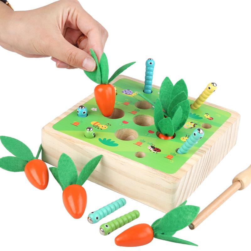 Baby Montessori Toys Wooden Block Set Pulling Carrot Ability Alpinia Shape Matching Size Cognition Educational Toy Gift Kid