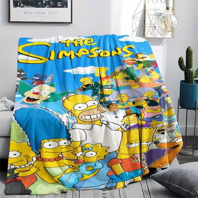 1 Stück Simpsons-Familien-Print Flanelldecke, Hohe Qualität, Bequem für alle Jahreszeiten, Heimdekoration, Wärme und Komfort, Perfekt für Geschenke