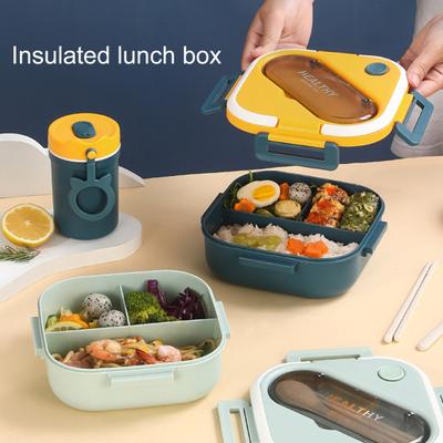 1 set 1300ML Bento Box Magnetronbestendig Lekvrij Voedselveilig Schoolkinderen 3 roosters Lunchkoffer met bestek Dagelijks gebruik
