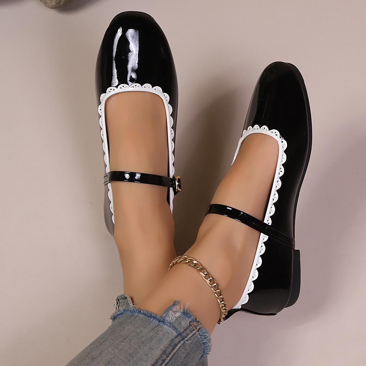 

Women Flats Fashion Single Shoes Spring Round Head Shallow Mouth Sneakers Women Metal Buckle Soft Sole Loafers Mary Jane Shoes 35 чорний