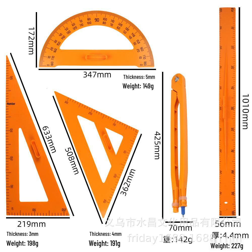 Yellow Plastic Geometry Set: Triangle, Protractor, and Ruler for Teachers and Students Protractor (Small)