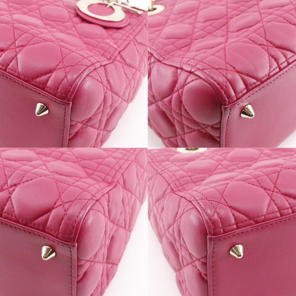 Dior Lady Dior Medium Handbag Canage Pink Lambskin Women Used