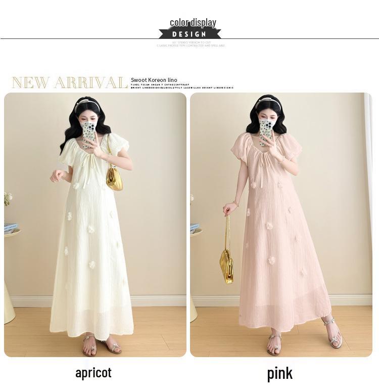 2026 Summer Korean Style Puff Sleeve Knee-Length Maternity Dress