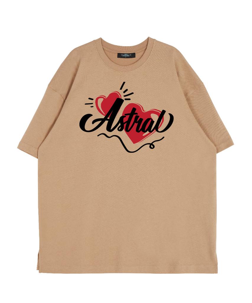ASTRAL PROJECTION Double Heart Round Neck 15-Count Cotton Short Sleeve T-Shirt_Beige