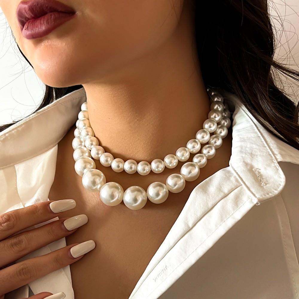 Double Row Choker Necklace Elegant Design Clavicle Chain New Pearl Beaded Necklace  Jewelry