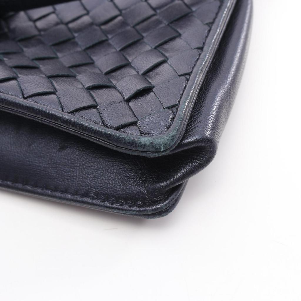 Used BOTTEGA VENETA Intrecciato Shoulder Bag leather Navy Used Women