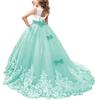 Elegantes Prinzessinnenkleid mit Puffärmeln und Spitze für Mädchen - Formelles Hochzeits-Blumenmädchenkleid mit Schleppe