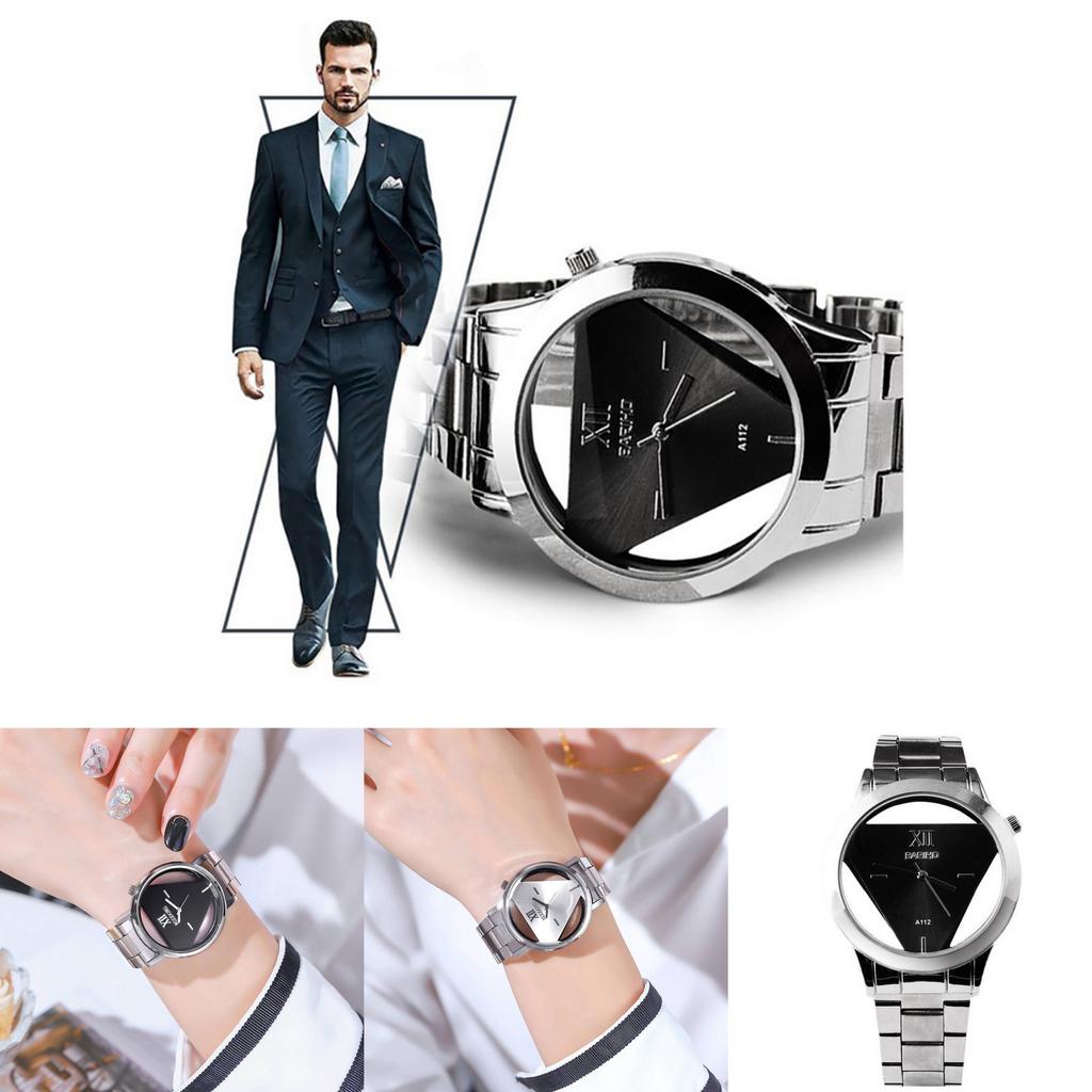 Elegant Triangle Dial Watch Hollow Design Fashionable Steel Band And Glass Surface