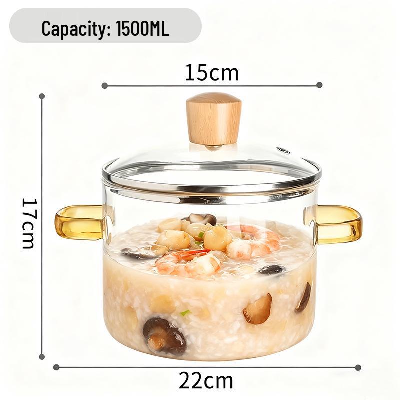 

Утолщенная кастрюля с двойными ручками из высокоборосиликатного стекла для электрической плиты или открытого огня - Идеально подходит для супов и лапши