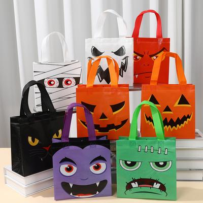 8pcs Halloween Non-woven Snack Bags Pumpkin Ghost Bat Mummy Monster Cat Pattern Tote Trick Or Treat Halloween Party Gift Bags