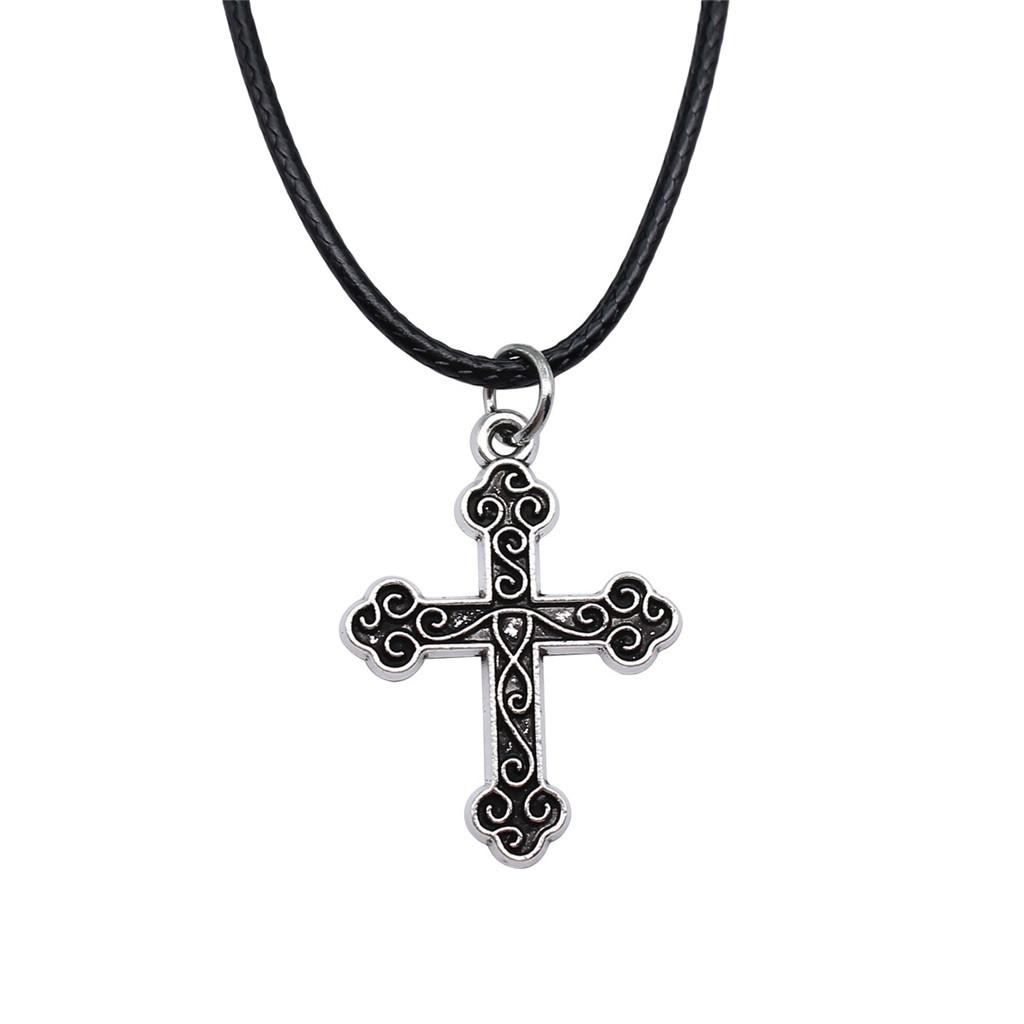 Ankh Cross Pendant Necklace Ancient Egyptian Symbol Gothic Jewelry With 45cm Leather Chain