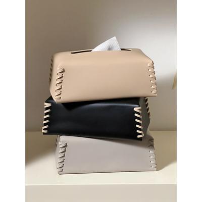 Luxury Woven Tissue Box PU Leather Napkin Case Pure Color Tissue Paper Holder Desktop Home Decoration Creative Paper Towel Cover