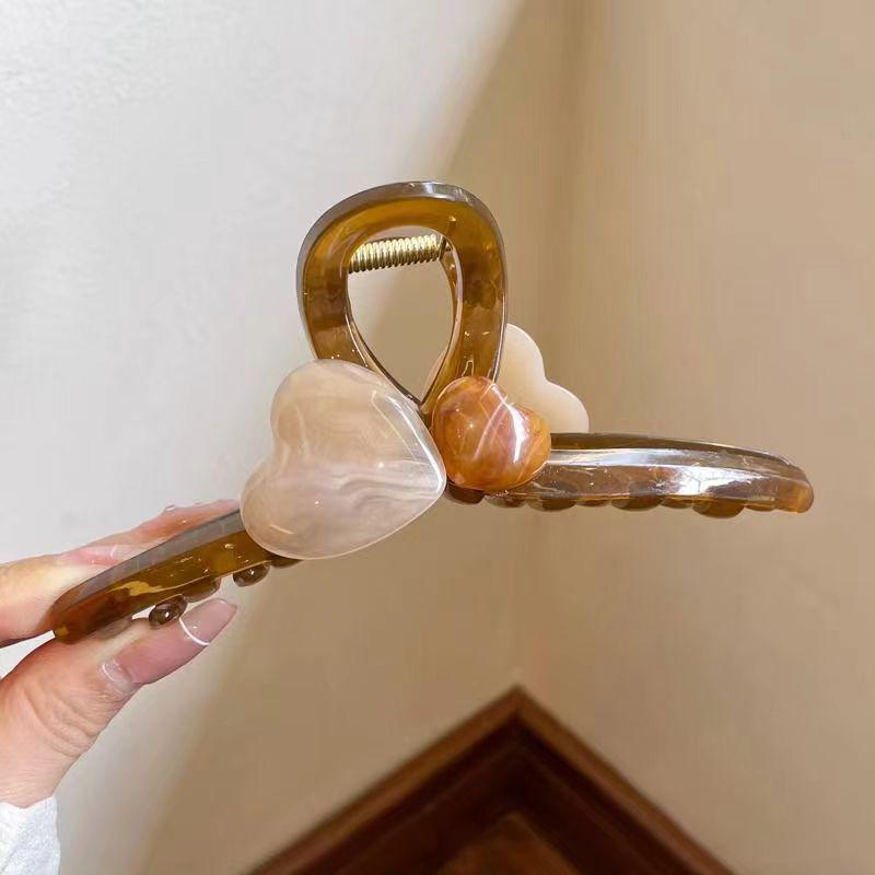 

2024 Большая заколка-краб для волос в форме сердца любви - Женская стильная заколка-акула с цветными блоками для прически