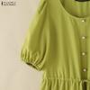 ZANZEA Women Casual Round Neck Solid Color Short Sleeve Dress