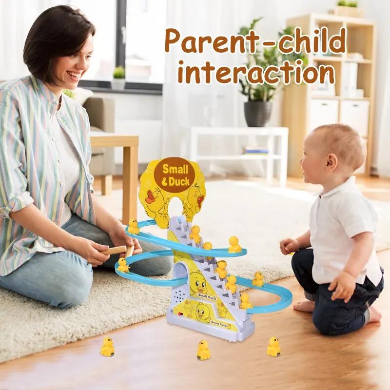Toys Race DIY Electric Small Ducks Climbing Ducks Chasing Track Game Set with Lights Music Roller Coaster Toy for Kids Gift