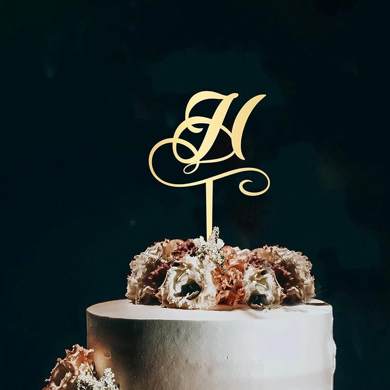 Initial Letter K Cake Topper Monogram Acrylic Cupcake Topper Funny Cake Accessories for Wedding Anniversary Birthday Party Decoration Mirror Gold