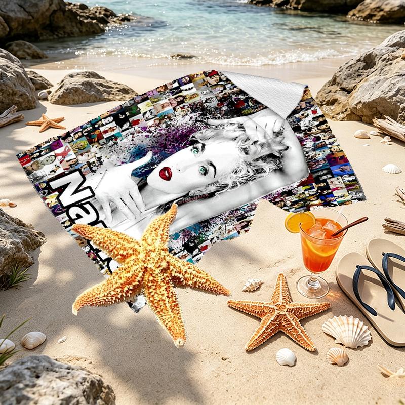 Custom Name Personalized Singer Print Beach Towel, for Trip Camping Beach Party Home Decor, Birthday Gift for Family & Friends
