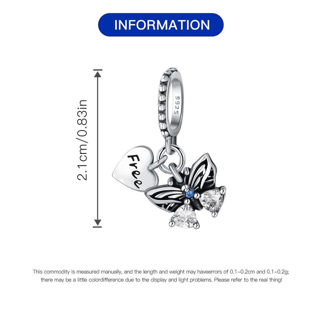 Beads Copper Charms Original Free Love Heart Butterfly Pendant Beads Fit Bracelet Jewelry Diy Women Gift Accessory