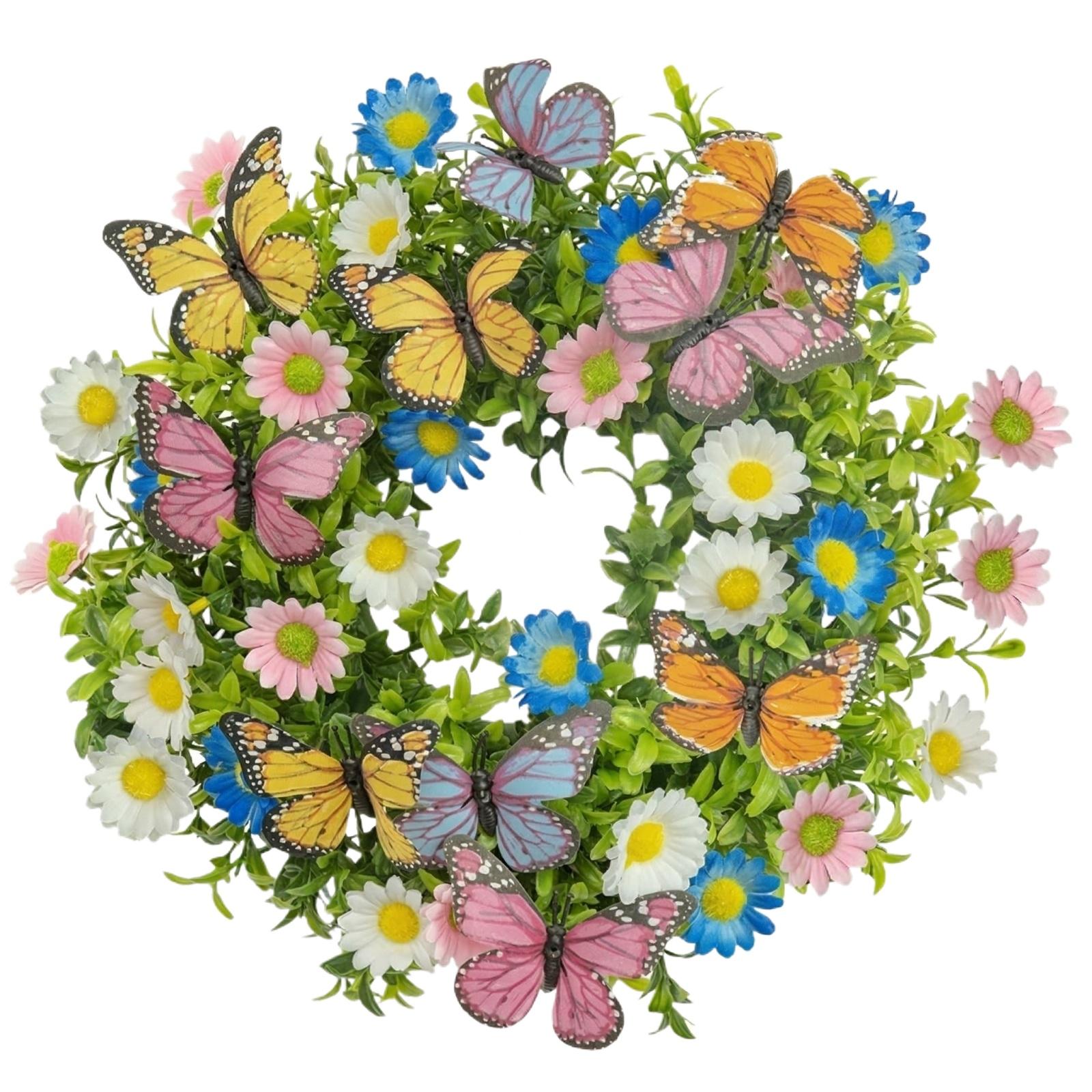 

Springtime Artificial Flower Basket Wall Hanging Home Front Door Basket Hanging Wreath One Size