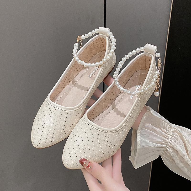 

Модная обувь большого размера женская с круглым носком, с неглубоким вырезом, повседневные женские кроссовки, балетки, модная жемчужная отделка, большой размер, летнее новое платье 20 35