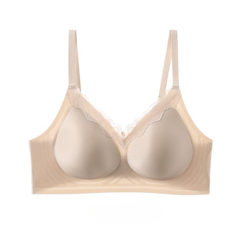 Lace Cooling Seamless Wireless Bra, Breathable Push Up Anti-Sag Side Gathering Back Hook Women Bra M