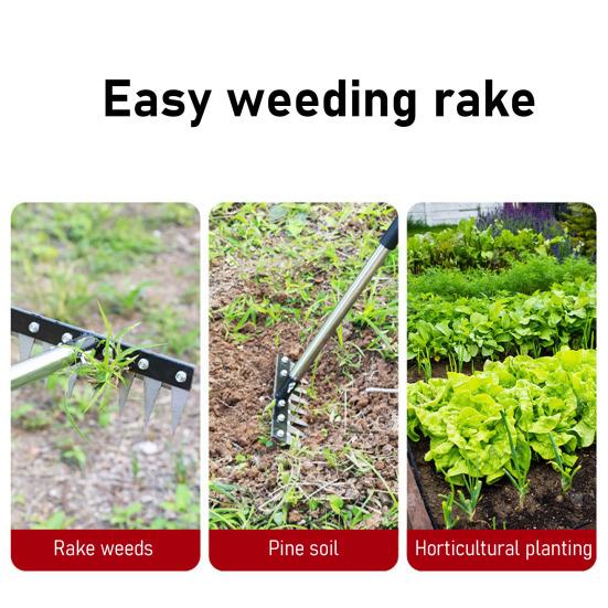 8-Tine Weeding Rake Adjustable Long Handle Weeding Tool Heavy Duty Weed Puller Manual Weeder for Garden Lawn Yard