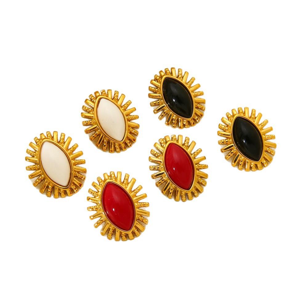 ins retro resin sunflower horse eye earrings earrings plated with 18K gold stainless steel high-end jewelry women