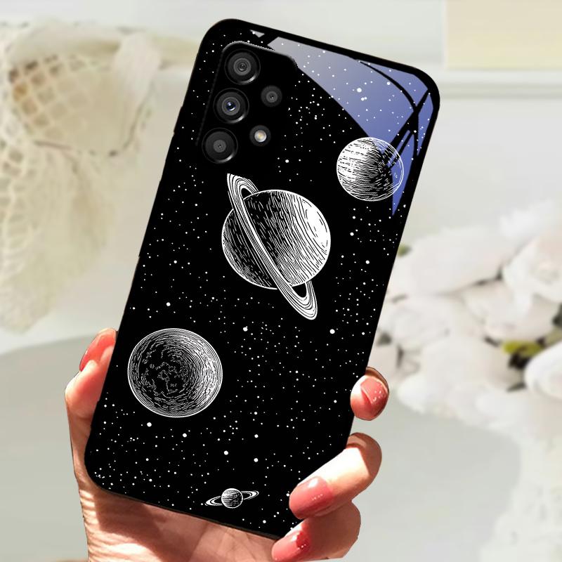 Glass Case For Samsung A13 A23 4G 5G Cartoon Tempered Glass Phone Cover For Galaxy A33 A53 A73 5G Hard PC Glass Protector Cases