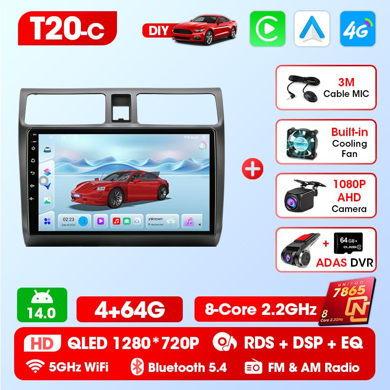 Srnubi 2 Din Carplay Android Auto for Suzuki Swift 2003 - 2010 10 Inch Car Radio Multimedia Player GPS Navigation DSP Bluetooth 5.4 Support SWC Acce