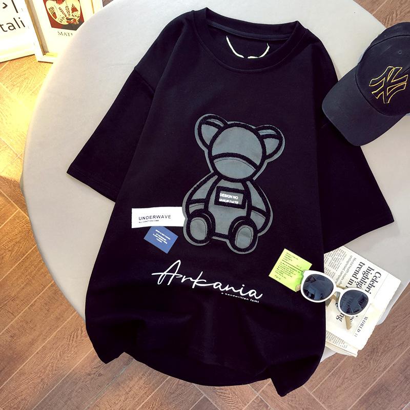 Women's T-shirts Harajuku Girls Plus Oversize Tops O-neck Short Sleeves Loose Summer Tshirt Embroidery Bear Tshirt Tees