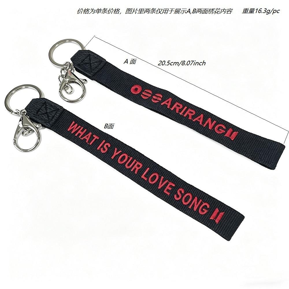 KPOP BTS 2026 World Tour Concert Embroidered Letter Keychain Red Webbing Strap Bag Charm Wristlet Lanyard Fan Support Accessories for ARMY