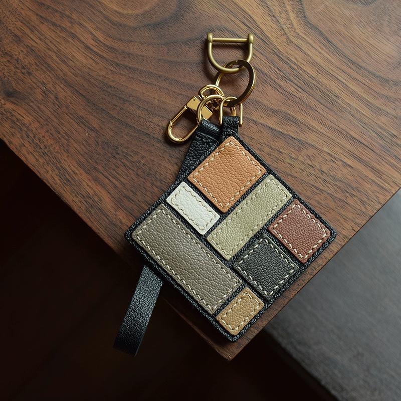 Mondrian Style Leather Handmade Bag Pendant Simple Personality Niche Art Women's Keychain