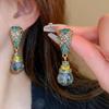 Pendientes de Carrillón de Viento de Perla y Cristal de Aguja Plateada Vintage