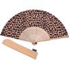 Hand Fan Bamboo Leopard Printed Folding Fan Cotton For Party Wedding Gift with Fan Cover