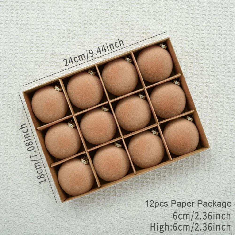 12pcs 6cm Flocked Christmas Tree Ball Decoration Plastic Velvet Balls Xmas Decorative Hanging Ornaments Xmas Tree Pendants