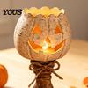 Indoor Fall Mantel Decor Rustic White Pumpkin Tealight Candle Holder Set, Farmhouse Halloween Tea Light Decorative Lanterns for Autumn Holders Decor,