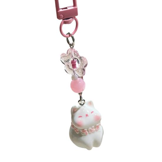 

Keychain Pendant 3D Cat Beads Design Mini Size Keyring Keys Bags Phone Lanyard Versatile Hanging Ornament A
