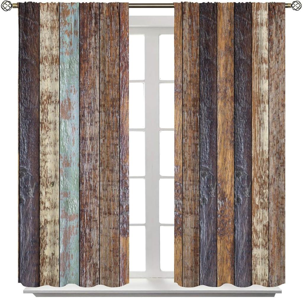 Rustic Wooden Curtains   Farmhouse Retro Brown Planks Wooden Wood Farm Rustic Prints Blackout Rod Pocket Window Treatments Drapes