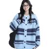 Unisex Oversized Knit Cardigan Sweater Striped Casual Long Sleeve Fall Outerwear Teens