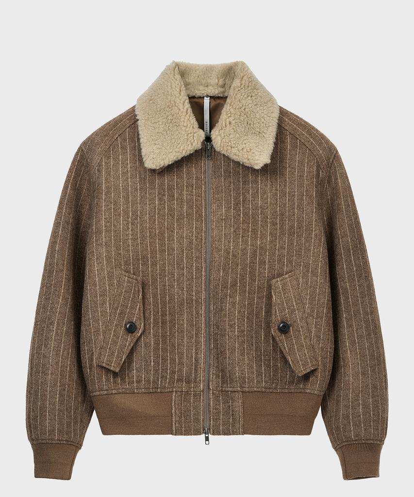 Noirer Shearling Wool Striped Blouson (Camel)