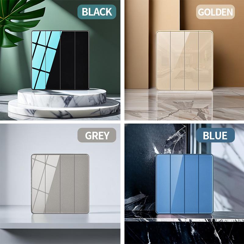 86mm Tempered Glass Wall Switch Socket Panel EU French UK Standard USB Charging Port 1/2/3/4 Gang Push Button Rocker Switch