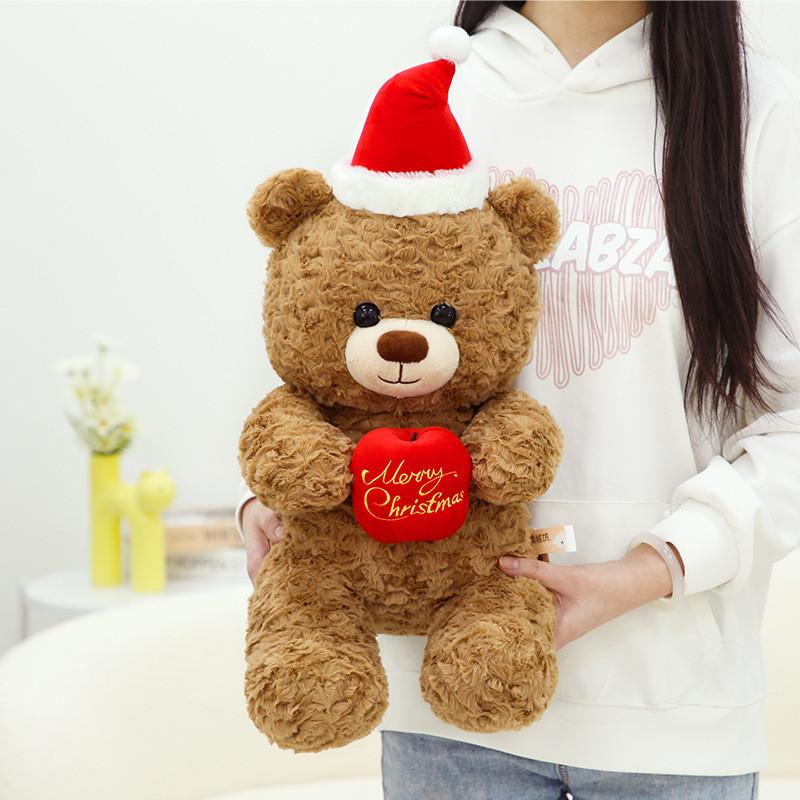 Santa Hat Teddy Bear Plush Toy Cute Cartoon Children Girls Holiday Gift Doll
