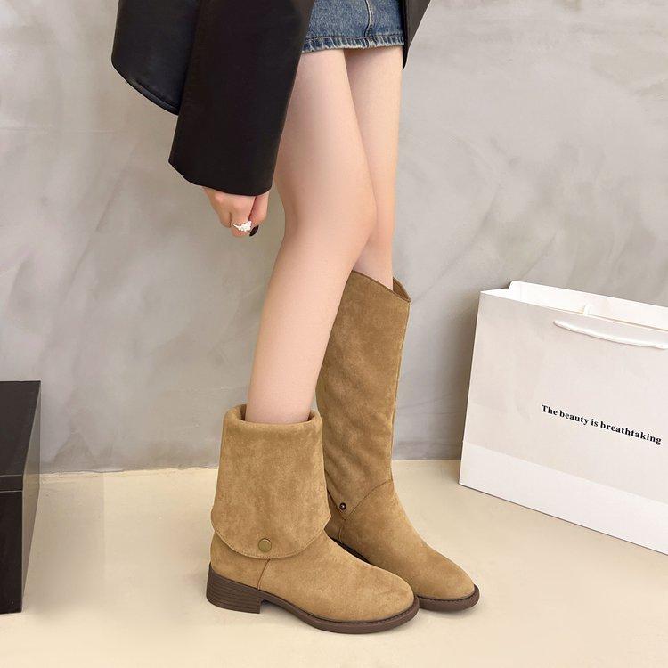 [Ushilai] Western Cowboy Boots Women's Boots 2025 Autumn and Winter New Long Pile Boots Knight Martin Boots