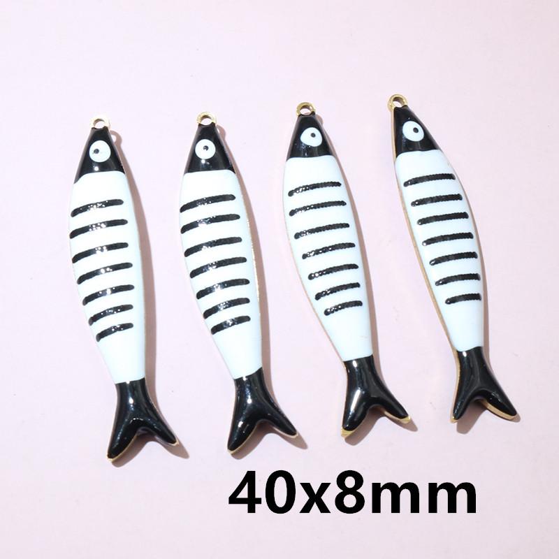 10pcs Stainless Steel Enamel Stripe Fish Charms Pendant 40x8/40x14mm DIY Jewelry Making Accessories for Necklace Earrings