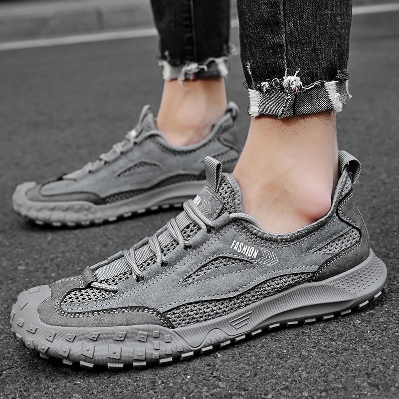 Fashion 2025 Men Sneakers Mesh Breathable Top Layer Leather Men Sports Shoes Outdoor Mesh Hollowed Out Running Shoes Men Shoes