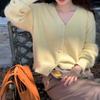 Autumn Winter Women's Knitted Cardigan Women V-Neck Short Solid Sweater Coat Korean Simple Casual Long Sleeve Tops