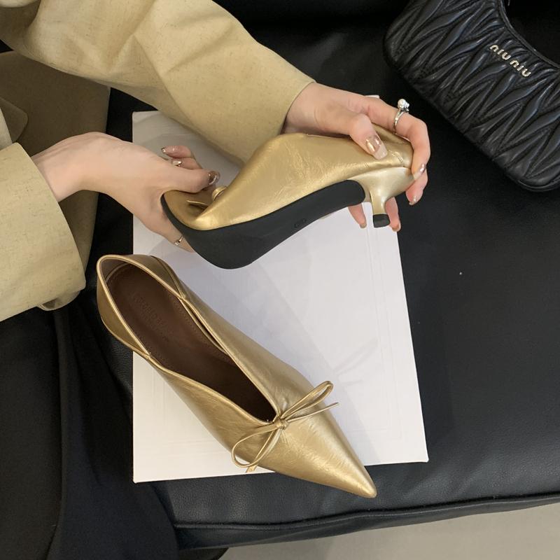 Fashion SUOJIALUN 2025 Autumn Women Pumps Shoes Fashion Pointed Toe Shallow Slip On Single Shoes Thin Low Heel Outdoor Dress Pumps