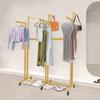 6-Arm Gold Iron Clothing Display Rack, Garment Retail Rack with Smooth Rolling Wheels,Adjustable Height Shirt Display Rack